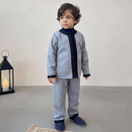 Jabador Mlifa Tweed en gris travaillé avec sfifa bleu marine