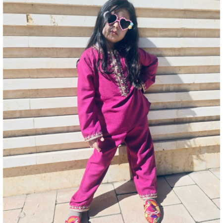 Jabadour deux pièces pour filles en lin rose indien