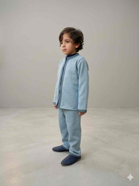 Jabador Mlifa Tweed bleu ciel travaillé avec sfifa ton sur ton