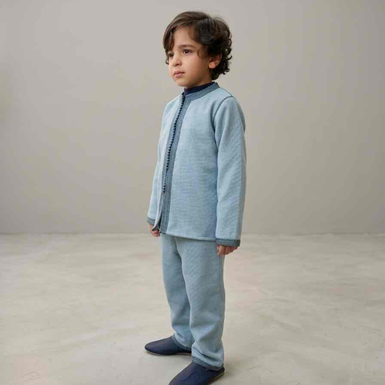 Jabador Mlifa Tweed bleu ciel travaillé avec sfifa ton sur ton