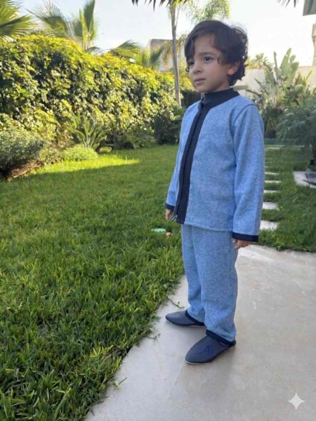 Jabador Mlifa Tweed en  bleu travaillé avec sfifa bleu marine