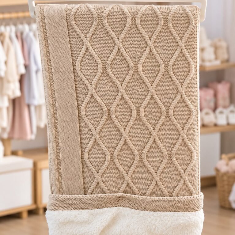 Couverture bébé tricotée – Doublure douce et moelleuse couleur beige taupe