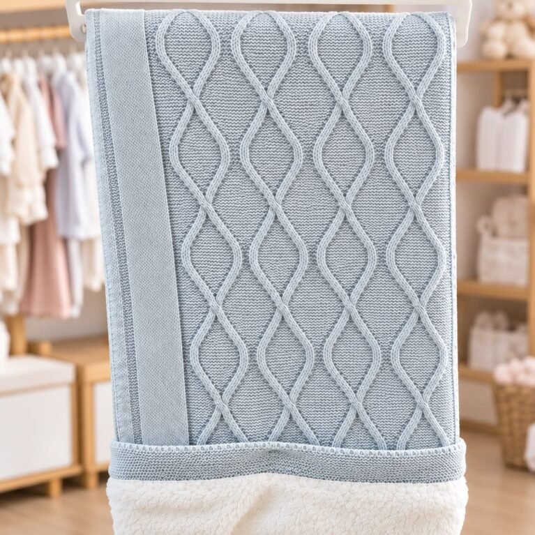 Couverture bébé tricotée – Doublure douce et moelleuse couleur bleu ciel