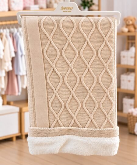 Couverture bébé tricotée – Doublure douce et moelleuse couleur beige