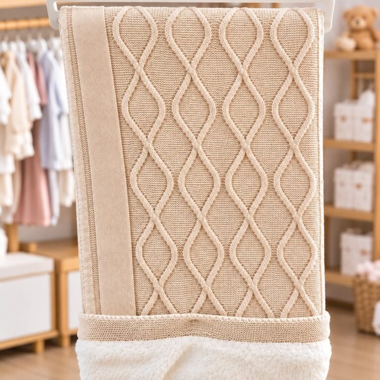 Couverture bébé tricotée – Doublure douce et moelleuse couleur beige