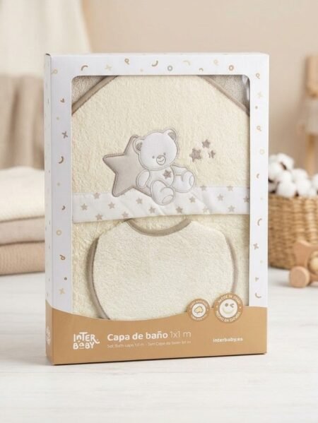 Cape de Bain Bébé 1x1m avec Bavoir