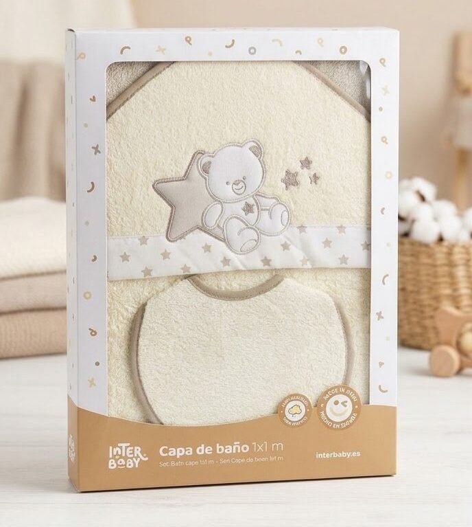 Cape de Bain Bébé 1x1m avec Bavoir