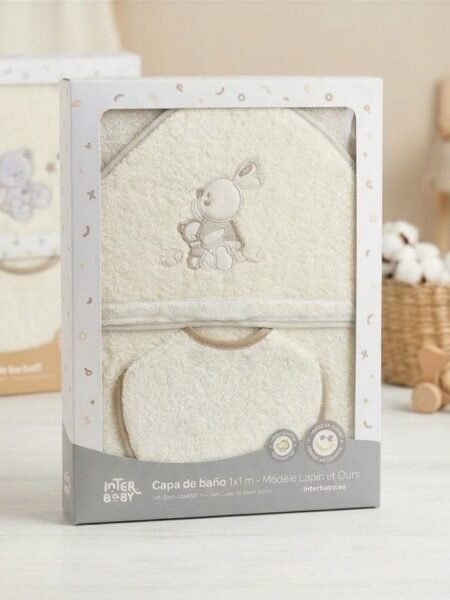 Cape de Bain Bébé 1x1m avec Bavoir