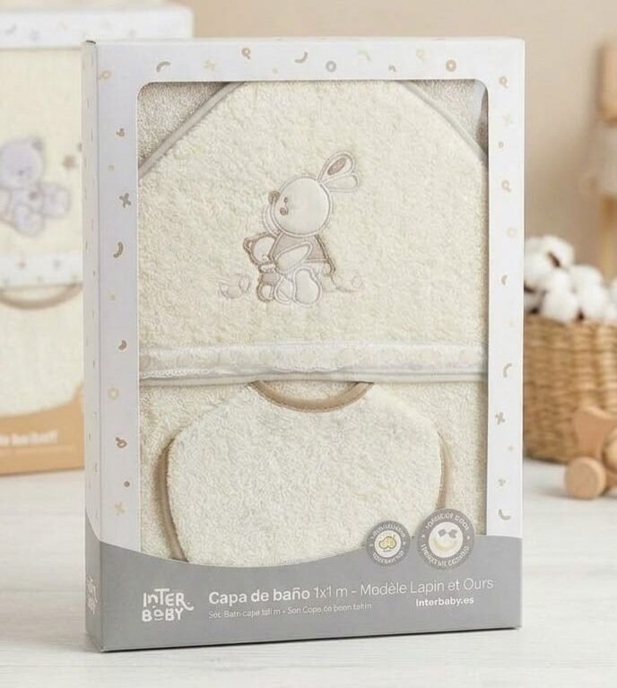 Cape de Bain Bébé 1x1m avec Bavoir