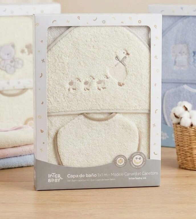 Cape de Bain Bébé 1x1m avec Bavoir